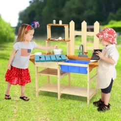 Costway Kid's Wooden Mud Kitchen Pretend Cook Playset Toy For Children -Kiddie Kingdom Store GUEST 6d91a0ff 2f95 4e1d b532 e06467b91688