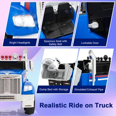 Costway 12V Licensed Freightliner Kids Ride On Truck Car RC W/ Dump Box & Lights RedBlue 8 Costway 12V Licensed Freightliner Kids Ride On Truck Car RC W/ Dump Box & Lights RedBlue - Image 6