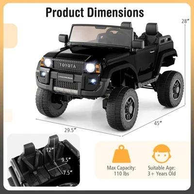 Costway 24V 2 Seater Ride On Car For Kids Licensed Toyota LC250 Ride On Truck With Remote Black/Gray/Navy/Pink/Red 4 Costway 24V 2 Seater Ride On Car For Kids Licensed Toyota LC250 Ride On Truck With Remote Black/Gray/Navy/Pink/Red - Image 2