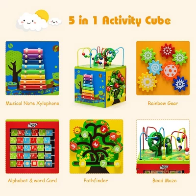 Costway 5-in-1 Wooden Activity Cube Toy Educational Learning Bead Maze W/ Rotatable Base 6 Costway 5-in-1 Wooden Activity Cube Toy Educational Learning Bead Maze W/ Rotatable Base - Image 4