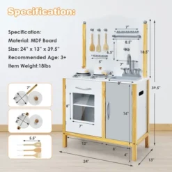 Costway Kids Play Kitchen Set Toddler Pretend Cooking Set W/ Cabinet&Accessories -Kiddie Kingdom Store GUEST 73fe2187 6d1a 4db2 8b65 00cb1d596e9e