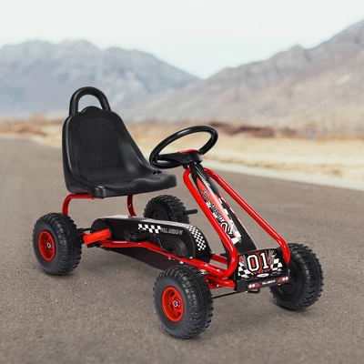 Costway Kids Pedal Go Kart 4 Wheel Ride On Toys W/ Adjustable Seat & Handbrake 7 Costway Kids Pedal Go Kart 4 Wheel Ride On Toys W/ Adjustable Seat & Handbrake - Image 5