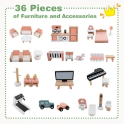 Costway Wooden Corner Dollhouse Playset With 36 Pieces Of Furniture And Accessories -Kiddie Kingdom Store GUEST 75236902 7c4a 48db 8249 72c264878be2