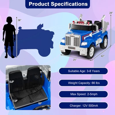 Costway 12V Licensed Freightliner Kids Ride On Truck Car RC W/ Dump Box & Lights RedBlue 10 Costway 12V Licensed Freightliner Kids Ride On Truck Car RC W/ Dump Box & Lights RedBlue - Image 8