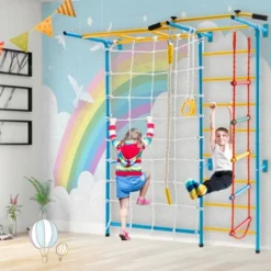 Costway 7 In 1 Kids Indoor Gym Playground Swedish Wall Ladder Children Home Climbing Gym