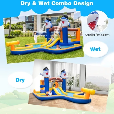 Costway Inflatable Water Slide Park Bounce House Splash Pool Water Cannon With 735W Blower 4 Costway Inflatable Water Slide Park Bounce House Splash Pool Water Cannon With 735W Blower - Image 2