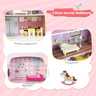 Costway Kids Kitchen Playset & Dollhouse 2-In-1 W/ Accessories & Furniture For Toddlers 8 Costway Kids Kitchen Playset & Dollhouse 2-In-1 W/ Accessories & Furniture For Toddlers - Image 6