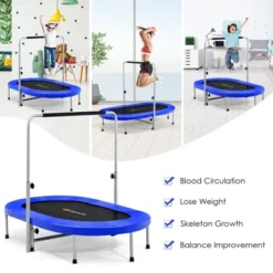 Costway 50'' Trampoline For 2 People Foldable Rebouncer W/Adjustable Handrail RedBlue -Kiddie Kingdom Store GUEST 79ea287e 37e6 4db6 9f0f 8510eecd48bf