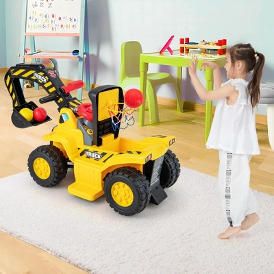 Costway 6V Electric Kids Ride On Excavator Pretend Play Toy Tractor W/ Basketball Hoop 5 Costway 6V Electric Kids Ride On Excavator Pretend Play Toy Tractor W/ Basketball Hoop - Image 3