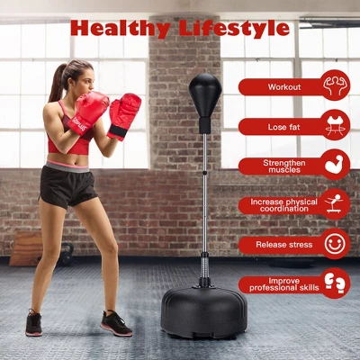 Costway Freestanding Punching Bag W/Stand Boxing Gloves For Adult Kids Adjustable 3 Costway Freestanding Punching Bag W/Stand Boxing Gloves For Adult Kids Adjustable