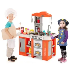 Costway Large Plastic Play Kitchen Set W/ 67 Pcs Cooking Accessories Food &Realistic Lights & Sounds -Kiddie Kingdom Store GUEST 7d9cd9bc bd2b 435f af3c 33c0fca6fd69