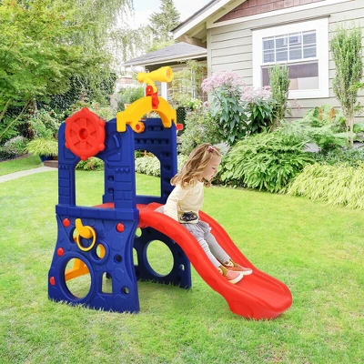 Costway 6-in-1 Freestanding Kids Slide W/ Basketball Hoop Play Climber Slide Set 6 Costway 6-in-1 Freestanding Kids Slide W/ Basketball Hoop Play Climber Slide Set - Image 4