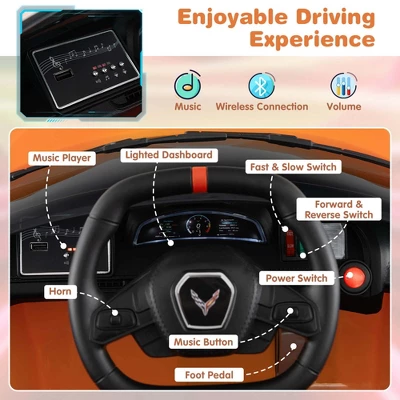 Costway 12V Electric Kids Ride On Car With Remote Control Wireless Connection Lights Orange/Pink/Red/White 8 Costway 12V Electric Kids Ride On Car With Remote Control Wireless Connection Lights Orange/Pink/Red/White - Image 6