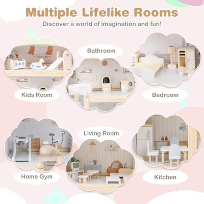 Costway Kids Wooden Dollhouse 4-Story Modern Doll House With 33Pcs Furniture Accessories 8 Costway Kids Wooden Dollhouse 4-Story Modern Doll House With 33Pcs Furniture Accessories - Image 6