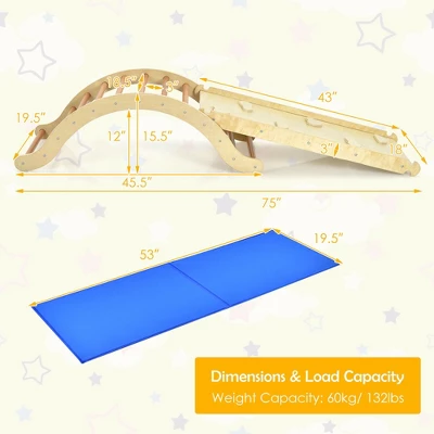 Costway 3-in-1 Kids Climber Set Wooden Arch Triangle Rocker W/ Ramp & Blue Mat 4 Costway 3-in-1 Kids Climber Set Wooden Arch Triangle Rocker W/ Ramp & Blue Mat - Image 2