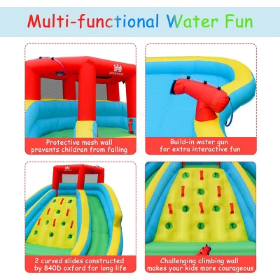 Costway Inflatable Mighty Water Park Bouncy Splash Pool Climbing Wall W/ 735W Blower 10 Costway Inflatable Mighty Water Park Bouncy Splash Pool Climbing Wall W/ 735W Blower - Image 8