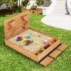 Costway Wooden Sandbox W/ Sand Wall & Cover & Bottom Liner For Kids Outdoor
