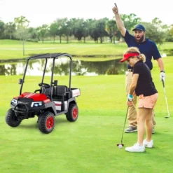 Costway 24V 7AH Kids Golf Cart 4WD 2 Seater Ride On Car With Sun Shade & Dump Bed Black/Red/Pink/Navy 11 Costway 24V 7AH Kids Golf Cart 4WD 2 Seater Ride On Car With Sun Shade & Dump Bed Black/Red/Pink/Navy -Kiddie Kingdom Store GUEST 80780f2a cfd4 4820 9b4f d6804368ebb6