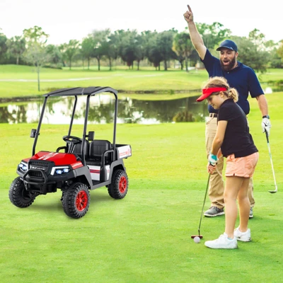 Costway 24V 7AH Kids Golf Cart 4WD 2 Seater Ride On Car With Sun Shade & Dump Bed Black/Red/Pink/Navy 7 Costway 24V 7AH Kids Golf Cart 4WD 2 Seater Ride On Car With Sun Shade & Dump Bed Black/Red/Pink/Navy - Image 5