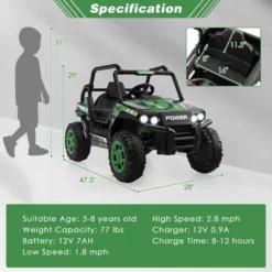 Costway 12V Kids Ride On UTV Electric Off-Road Truck Remote W/ LED Lights & Music