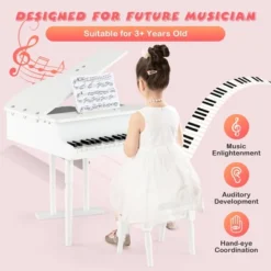 Costway 30 Key Classical Kids Piano Wooden Musical Instrument Toy W/ Stand & Stool White -Kiddie Kingdom Store GUEST 80f735e2 2d07 4eba 8b9f 512ed1a40279