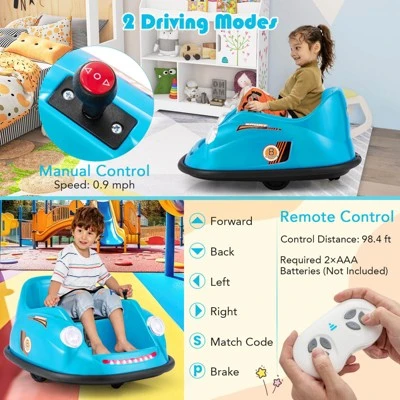 Costway Ride On Bumper Car For Kids With Remote Control 360 Degree Spin LED Light Red/Pink/Navy/Blue 7 Costway Ride On Bumper Car For Kids With Remote Control 360 Degree Spin LED Light Red/Pink/Navy/Blue - Image 5