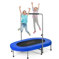 Costway Foldable Trampoline Double Mini Kids Fitness Rebounder W/ Adjustable Handle RedBlue -Kiddie Kingdom Store GUEST 843e4fdb 8a89 4482 8160 cb34e169c524