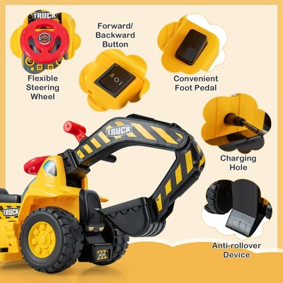 Costway 6V Electric Kids Ride On Excavator Pretend Play Toy Tractor W/ Basketball Hoop 9 Costway 6V Electric Kids Ride On Excavator Pretend Play Toy Tractor W/ Basketball Hoop - Image 7