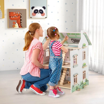 Costway Kids Wooden Dollhouse With Double-Sided Roofs & Openable Doors Rich Furniture 3 Costway Kids Wooden Dollhouse With Double-Sided Roofs & Openable Doors Rich Furniture - Image 2