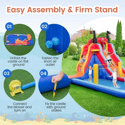 Costway Inflatable Water Slide Park Pirate Theme Bouncer Playhouse Castle With 735W Blower 9 Costway Inflatable Water Slide Park Pirate Theme Bouncer Playhouse Castle With 735W Blower - Image 7