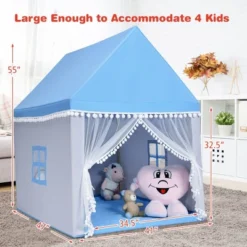 Costway Kids Play Tent Large Playhouse Children Play Castle Fairy Tent Gift W/ Mat PinkBlue -Kiddie Kingdom Store GUEST 8899404d 8a32 4ad4 aac5 62488ce03c3e