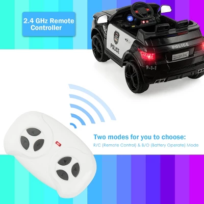 Costway Kids 12V Electric Ride On Car Police Car With Remote Control BlackWhite 7 Costway Kids 12V Electric Ride On Car Police Car With Remote Control BlackWhite - Image 5