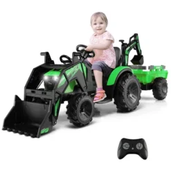 Costway 3-in-1 Kids Ride On Excavator Bulldozer 12V Electric Tractor Remote W/ Trailer -Kiddie Kingdom Store GUEST 8da8d542 4e0a 4084 840f ae1a2706d61c