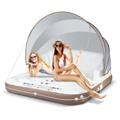 Costway Floating Island Inflatable Swimming Pool Float Lounge Raft With Canopy SPF50+ Retractable Detachable Sunshade With Two Cup Holders White -Kiddie Kingdom Store GUEST 8e4e8e07 be38 438d affc ca7ab5603969