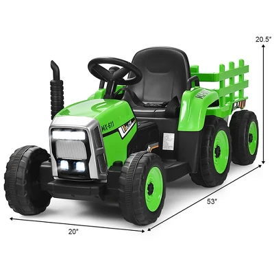 Costway 12V Kids Ride On Tractor With Trailer Ground Loader W/ RC & Lights RedPinkGreen 4 Costway 12V Kids Ride On Tractor With Trailer Ground Loader W/ RC & Lights RedPinkGreen - Image 2