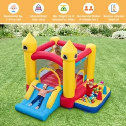 Costway Kids Bouncy Castle With Slide & Ball Pit Pool Ocean Balls & 480W Blower Included -Kiddie Kingdom Store GUEST 90072127 2149 42a2 8373 2278b78a3b29