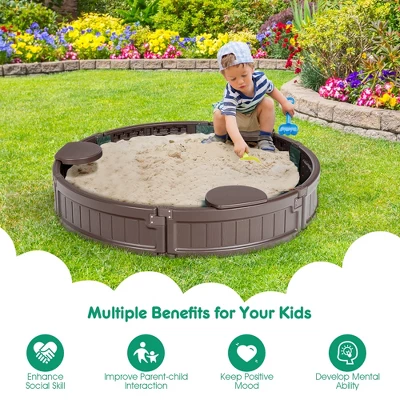 Costway 4F Wooden Sandbox W/Built-in Corner Seat, Cover, Bottom Liner For Outdoor Play 8 Costway 4F Wooden Sandbox W/Built-in Corner Seat, Cover, Bottom Liner For Outdoor Play - Image 6