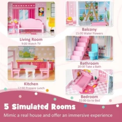 Costway Kids Wooden Dollhouse Playset With 5 Simulated Rooms & 10 Pieces Of Furniture -Kiddie Kingdom Store GUEST 90f6dba9 9649 4e79 8c61 772340ba24d9