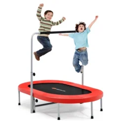 Costway 50'' Trampoline For 2 People Foldable Rebouncer W/Adjustable Handrail RedBlue -Kiddie Kingdom Store GUEST 92a54bab e2fb 45c3 9468 72c3e8c1cf9c