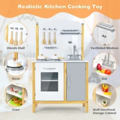 Costway Kids Play Kitchen Set Toddler Pretend Cooking Set W/ Cabinet&Accessories -Kiddie Kingdom Store GUEST 948f4a81 c8d4 471e aac9 5ef6e62d7c22
