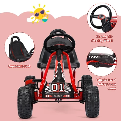 Costway Kids Pedal Go Kart 4 Wheel Ride On Toys W/ Adjustable Seat & Handbrake 11 Costway Kids Pedal Go Kart 4 Wheel Ride On Toys W/ Adjustable Seat & Handbrake - Image 9