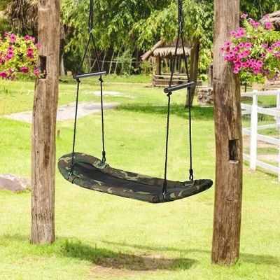 Costway Saucer Tree Swing Surf Kids Outdoor Adjustable Oval Platform Set W/ Handle BlueGreen ColorfulCamouflage Green 4 Costway Saucer Tree Swing Surf Kids Outdoor Adjustable Oval Platform Set W/ Handle BlueGreen ColorfulCamouflage Green - Image 2