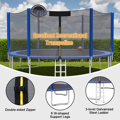 Costway 12/14/15ft Trampoline W/ Safety Enclosure Net Ladder Basketball Hoop 11 Costway 12/14/15ft Trampoline W/ Safety Enclosure Net Ladder Basketball Hoop - Image 9