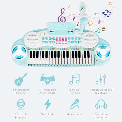 Costway 37-Key Kids Piano Keyboard Playset Electronic Organ Light BluePink 8 Costway 37-Key Kids Piano Keyboard Playset Electronic Organ Light BluePink - Image 6