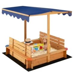 Costway Kids Wooden Sandbox W/ Canopy & 2 Bench Seats Bottom Liner For Outdoor -Kiddie Kingdom Store GUEST 9a0a8d0f 85dd 4b12 b7d0 f71724e0dc51