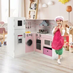 Costway Kids Corner Kitchen Play Set W/ Lifelike Sound & Sparkling Light Gift For Age 3+