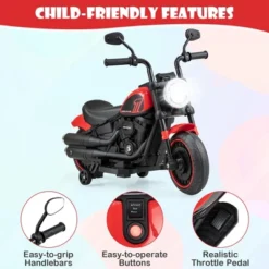 Costway 6V Kids Electric Motorcycle With Training Wheels LED Headlights Music Board Blue/Pink/Red -Kiddie Kingdom Store GUEST 9ad43f44 ff69 4241 bc5d 67b64620900e