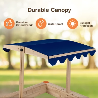 Costway Kids Wooden Sandbox With Height Adjustable & Rotatable Canopy Outdoor Playset 6 Costway Kids Wooden Sandbox With Height Adjustable & Rotatable Canopy Outdoor Playset - Image 4