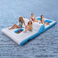 Costway Giant 4 Person Inflatable Island Lake Floating Lounge Raft W/ 130W Electric Air Pump -Kiddie Kingdom Store GUEST a12020dc 290b 4b62 90ab 5e5df68319d3