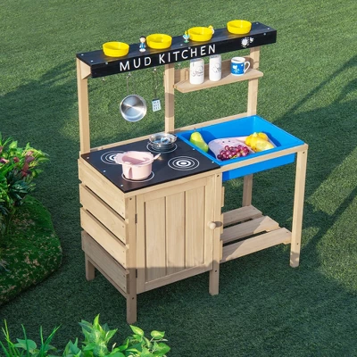 Costway Kids Kitchen Playset Wooden Outdoor Mud Kitchen Pretend Play Toy W/ Kitchenware 3 Costway Kids Kitchen Playset Wooden Outdoor Mud Kitchen Pretend Play Toy W/ Kitchenware